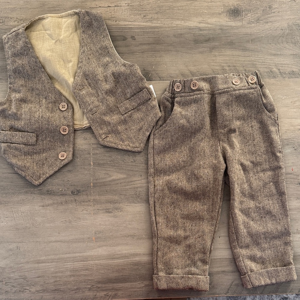 Amazon Kids Brown Tweed Vest and Pants Matching Set